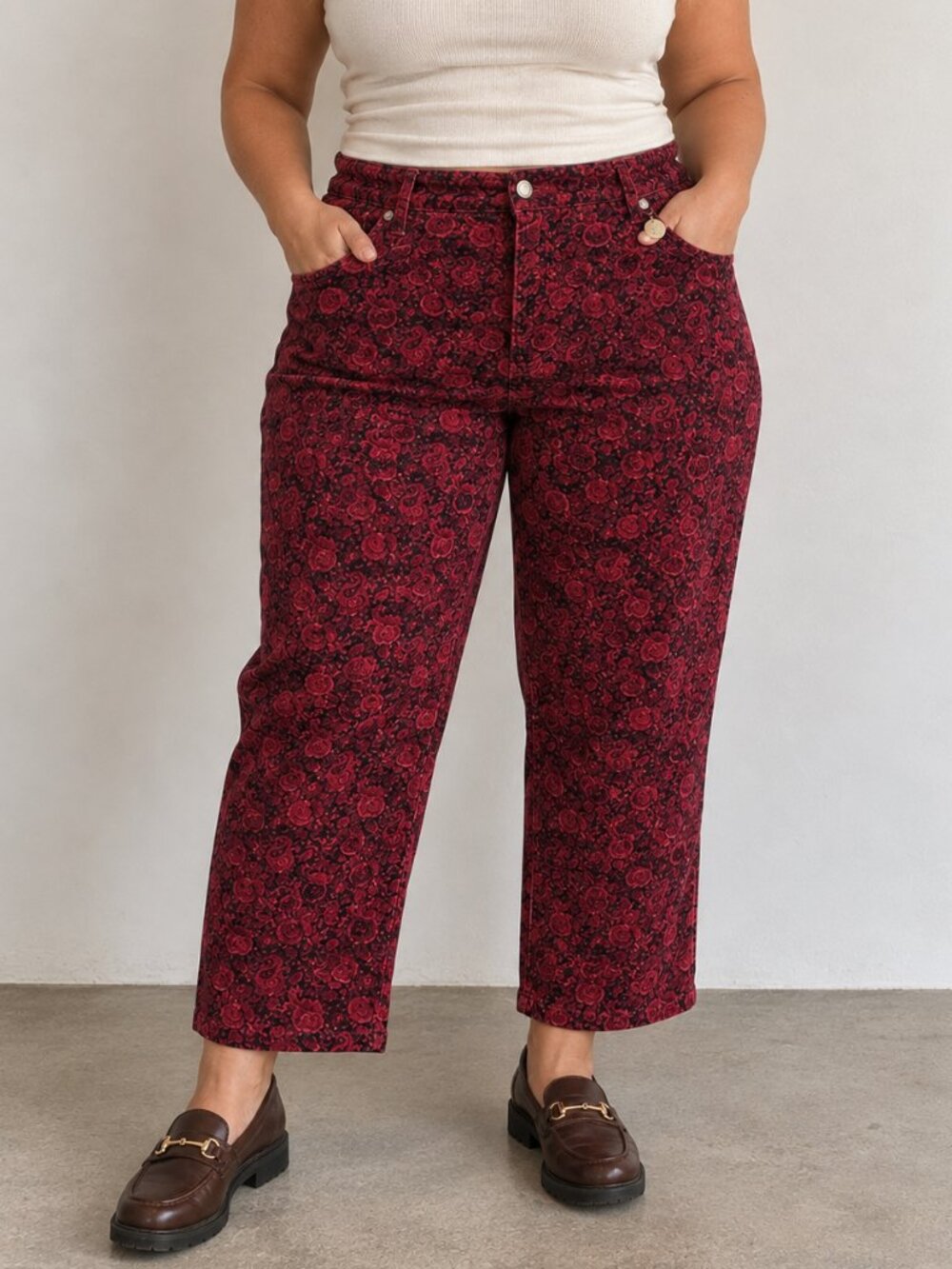 90s Vintage April Cornell Floral Paisley Corduroy Wide Straight Leg Pants